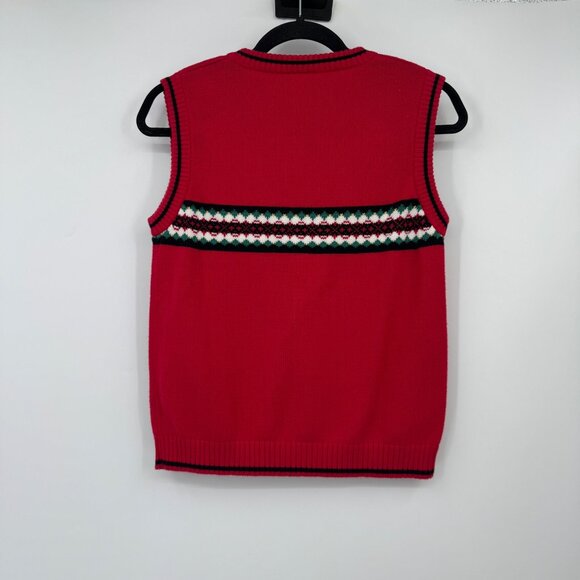 Hanna Andersson Red Vest Nordic Sweater Cotton Pullover Navy Trim Size 140  10 - Picture 7 of 9